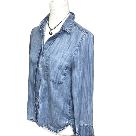 Anthropologie Elevenses Chambray Denim Tencel Blouse - Picture 4 of 6